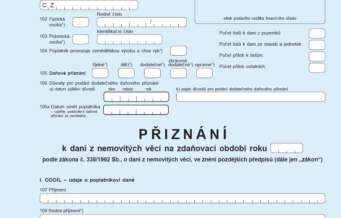 Pokyny k dani z nemovitosti za rok 2023