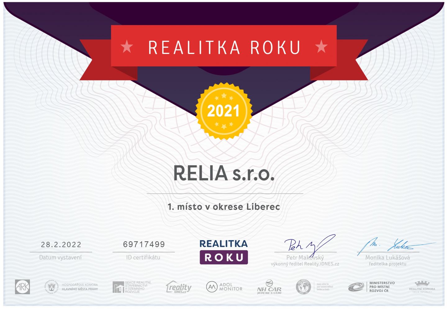RELIA vyhrála soutěž o nejlepší realitní kancelář v okrese Liberec